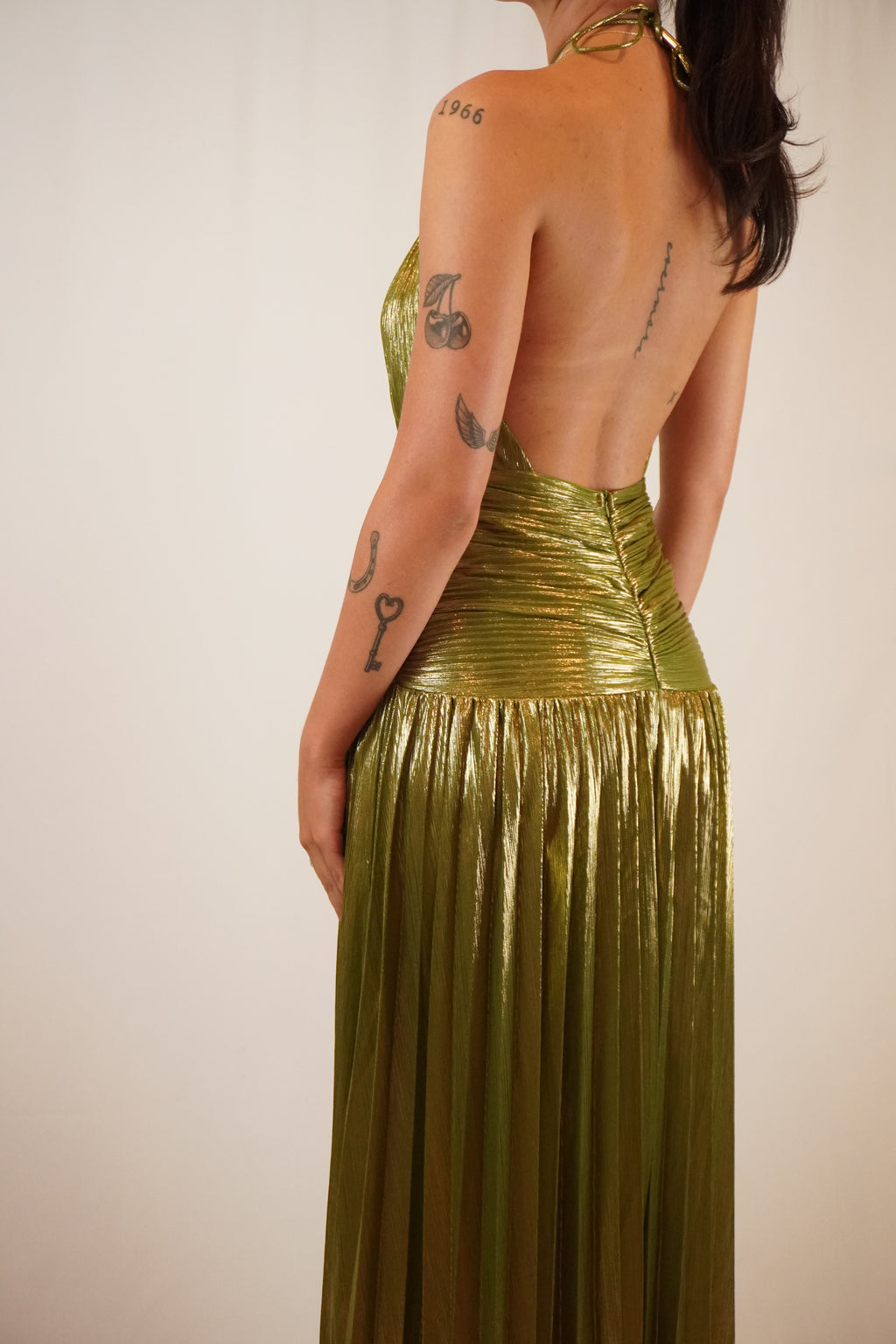 Metallic Halter Maxi Dress
