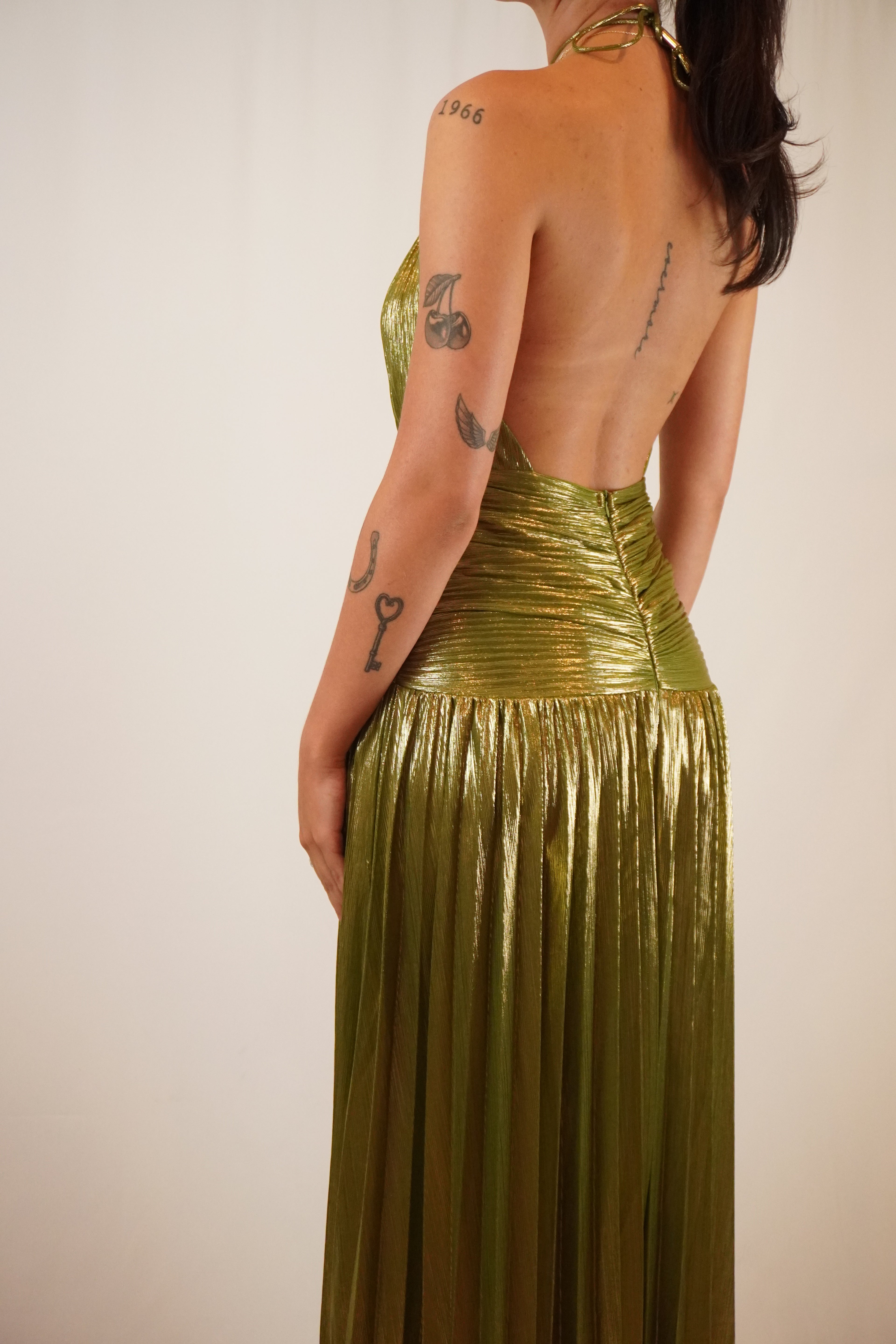 Metallic Halter Maxi Dress
