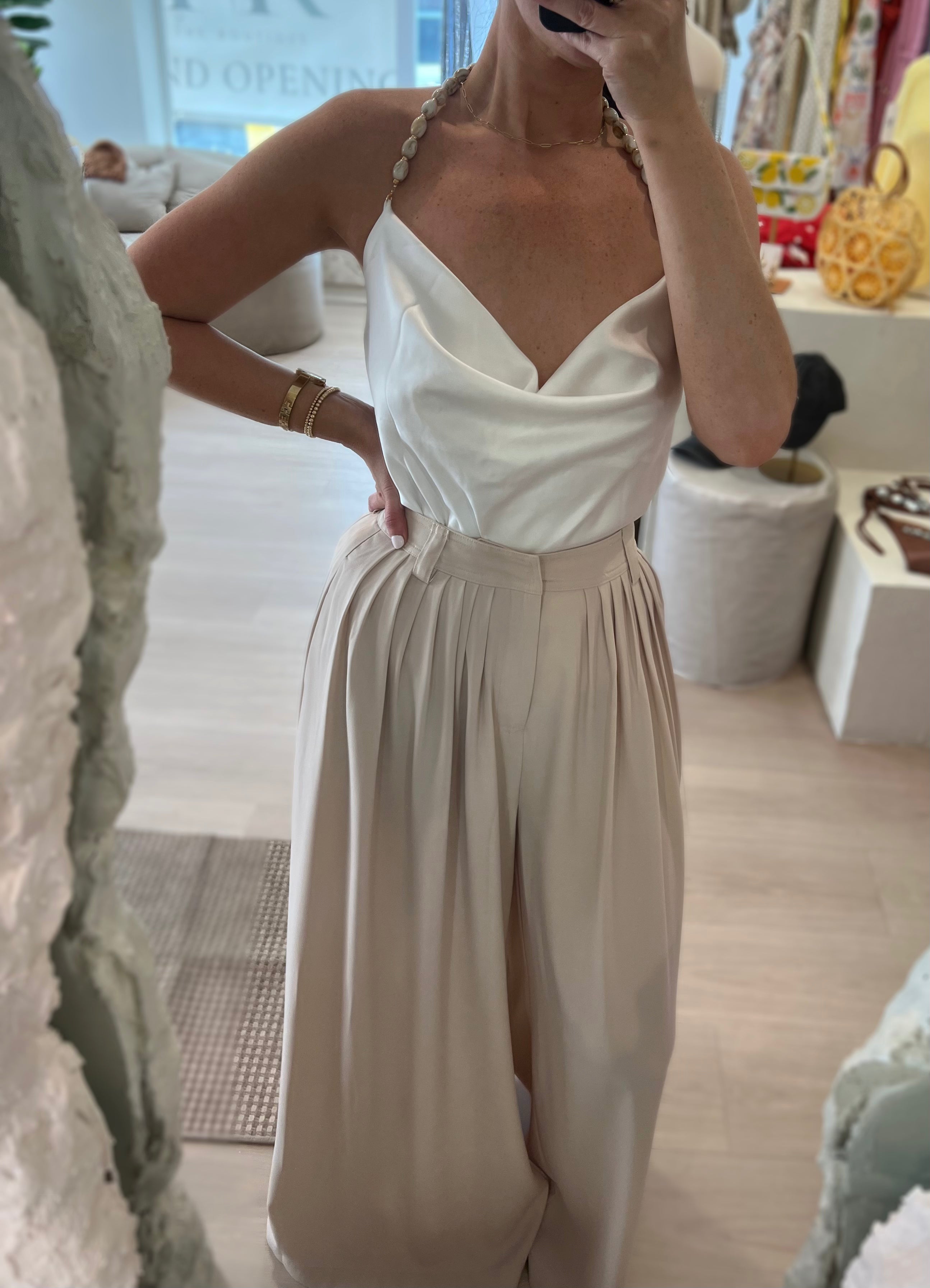 Beaded Satin Halter Top