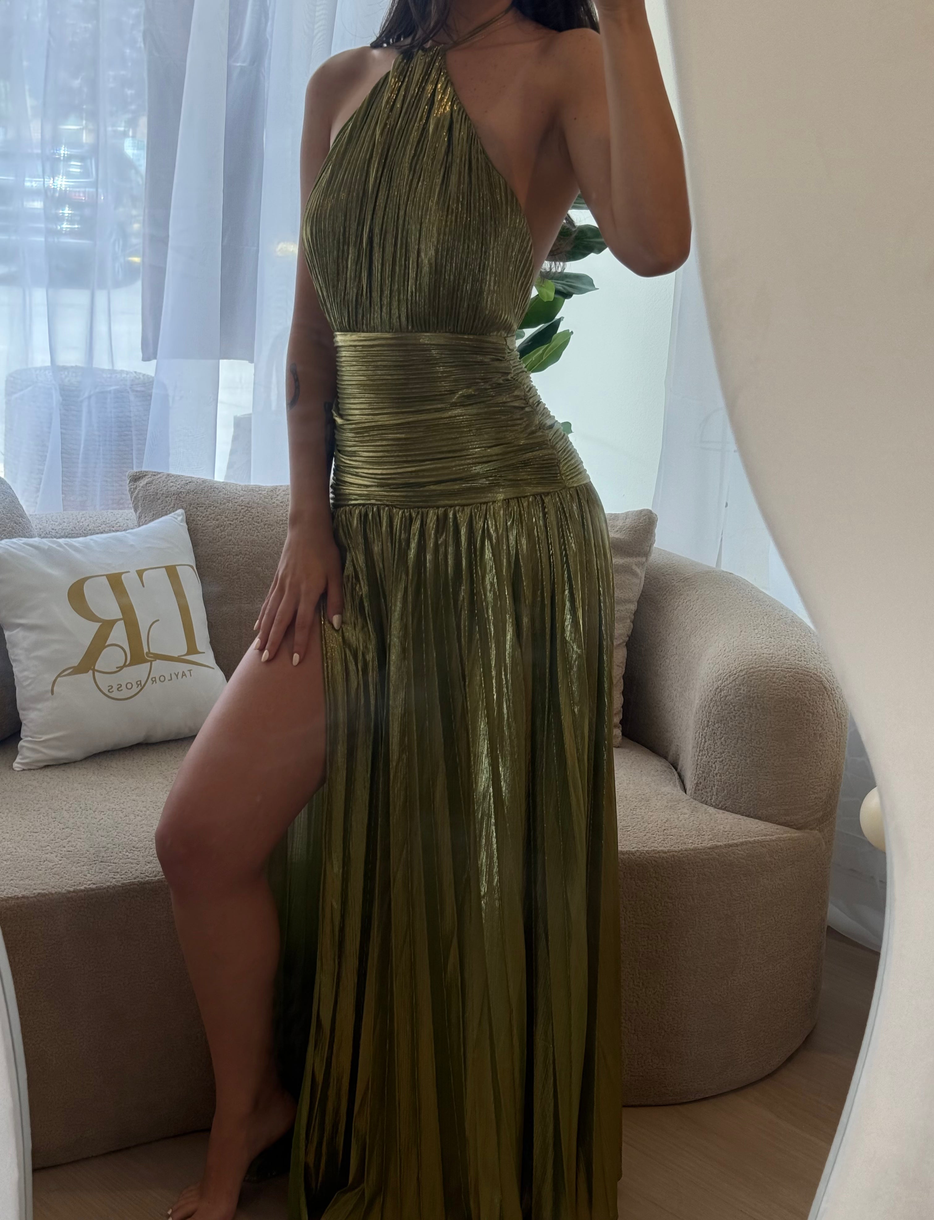 Metallic Halter Maxi Dress