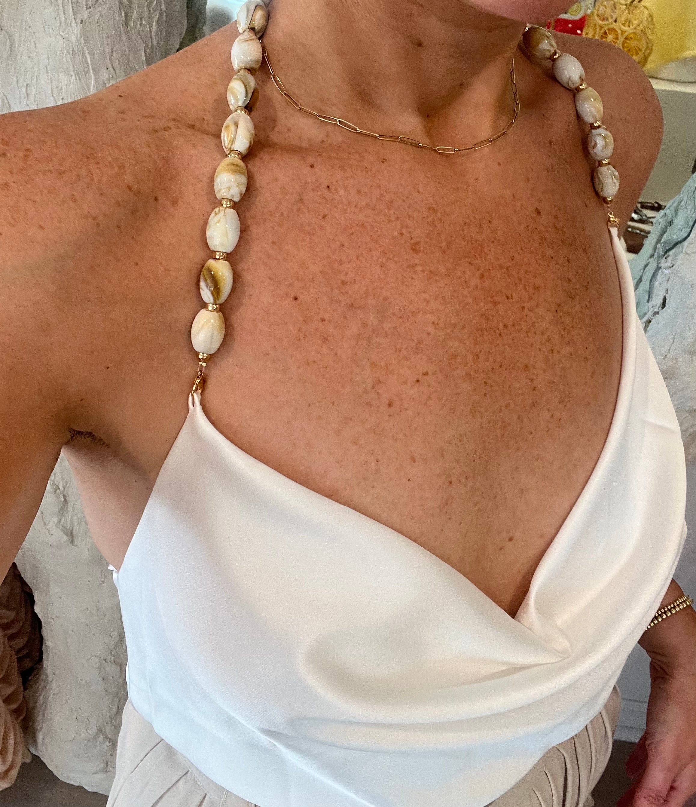 Beaded Satin Halter Top