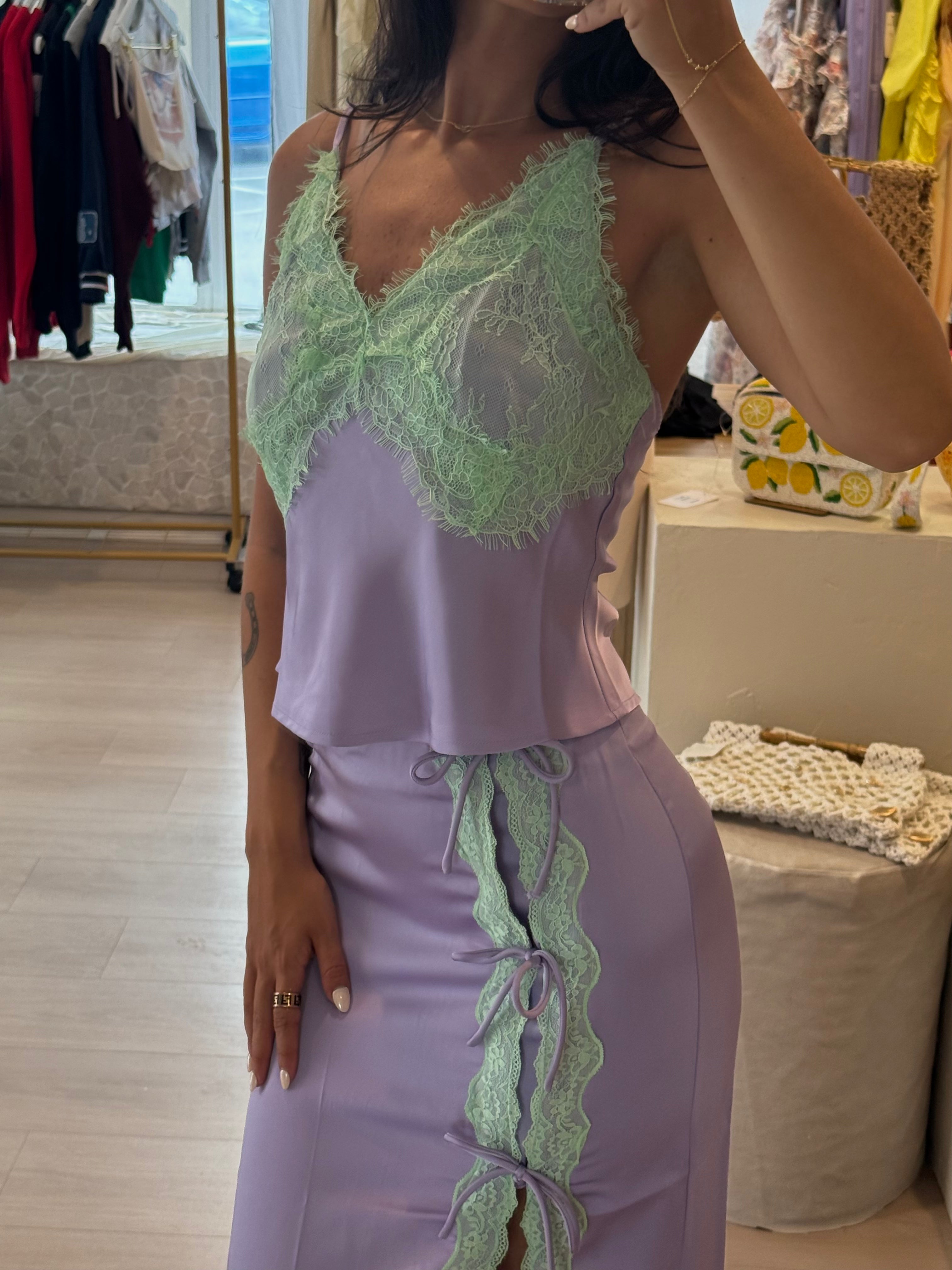 Satin and Lace Two Piece Set