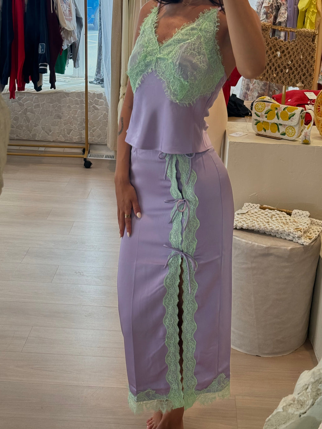 Satin and Lace Two Piece Set